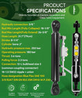 Image showing product specifications of Heavy Duty Hydraulic Top Link Cat 1-1 with Locking Block and Two Hoses, extendable cylinder.