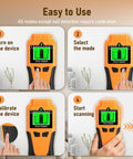LSENLTY Stud Finder Wall Scanner, Easy to Use 6 in 1 Magnetic Stud Finder with operation steps for scanning.