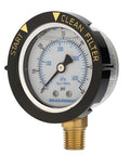 Go-To Stainless Steel Pool Filter Pressure Gauge 0-60 PSI Waterproof With Clean Filter Indicator, 1/4 In NPT Lower Mount