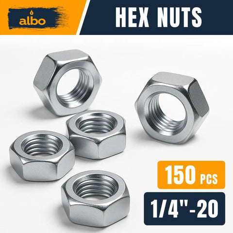 1/4-20 Hex Nuts Set In Stainless Steel 304 For Auto And DIY, SAE Grade Hardware, 150 Pieces In Reusable Box displayed