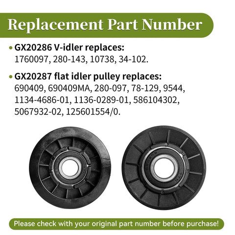 Beefed Up Replacement V Idler Pulley And Flat Pulley Kit For Lawn Mower Replaces OEM Part Numbers GX20286 and GX20287