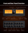 LC30 VU Meter Amplifier And 2 In 2 Out Speaker Switcher With Remote front and rear panel view, dual VU meters and connectors