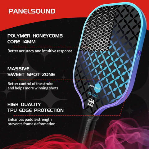 Close-up of a pickleball paddle featuring a 14mm honeycomb core from the Four Pack Pickleball Paddles Set With Fiberglass Faces.