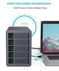 Five Bay Aluminum RAID Hard Drive Enclosure With Usb 3.0 Interface For 3.5 And 2.5 Inch Sata Hdd And Ssd Up To 120Tb Storage Capacity connected to a laptop, displaying USB 3.0 setup.