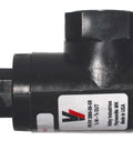 Valley Industries pressure relief valve, black body with brass adjustment knob and 3/4-inch NPT ports