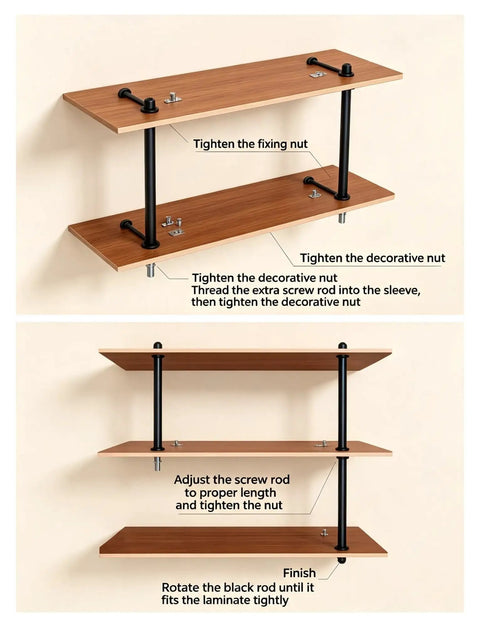 Heavy Duty Shelf Support Brackets For Cabinets And Closets Solid Wood Board Reinforcement Built Tough Kickin Rack Rods Zero Wobble Closet Organizers Home Storage with installation instructions on wooden shelves.