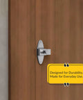 Built Tight Slick Chrome Slide Latch and Keeper Set mounted on wood door, showcasing durability and design for everyday use.