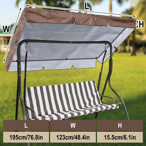 LED Lighted Patio Swing Canopy Replacement Top Waterproof 2-3 Seat Shade Awning Cover for Garden Outdoor Brown 76.8 by 48.4 inch