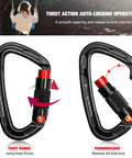 Heavy Duty Auto Lock Carabiner Clips 28KN 6172Lbs Aluminum 4 Pack showing twist action auto-lock mechanism