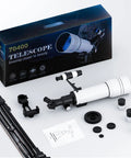 70mm Aperture Refractor Telescope With 400mm Focal Length, White, High Transmission Coatings For Brighter Views, Easy Setup For Beginners Killer Starter Scope For Stargazing And Birdwatching, with tripod and accessories