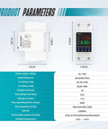 Built Tough Adjustable Voltage Protector For 110V Circuits Auto Reset Smart Breaker with display and specification parameters