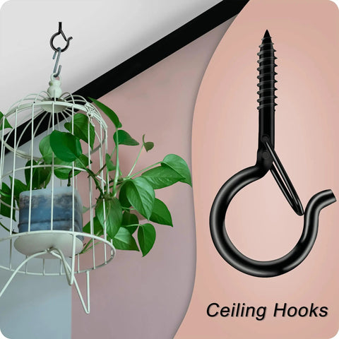 Heavy Duty Ceiling Hooks With Safety Lock No Slip 2.3 Inch Rustproof Metal Hooks For Hanging Plants Baskets String Lights