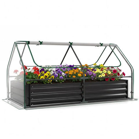 Metal Raised Garden Bed With Cover And Mini Greenhouse For Outdoor Planter Boxes Two Roll Up Windows Open Ended Base