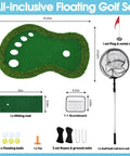 Diagram of Floating Golf Green For Pool With Patented Design, Dope Water Golf Game Mat, Ball Retrieval Net And Scoreboard.