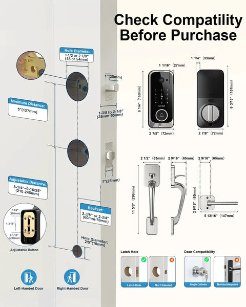 No Sweat Smart Front Door Lock With 2K HD Camera Video Doorbell Kit, Fingerprint Keyless Entry Wifi Deadbolt, Bluetooth App Remote, Big Time Security, Auto Lock And Satin Nickel Finish