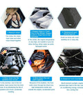 Car Heat Insulation Foam Sound Deadening Dampening Mat benefits collage showing noise reduction, heat shield, and engine bay protection.