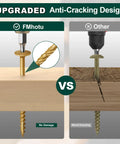Comparison of Heavy Duty Serrated Lag Screws 5/16 By 8 Inch with anti-cracking design vs. standard lag screw damaging wood.