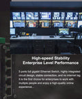 Mini Five Port PoE Gigabit Industrial Ethernet Switch in control room, multiple monitors, -40F to 176F, IP40 Metal Housing