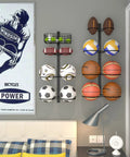 Wall Mounted Basketball Rack And Football Holder For Garage Sidekick, Adjustable Diy Soccer Stand With Basket, Hella Durable Black Metal Game Ball Organizer Flipping Tight Clutter Into Smooth Storage Flow, showcasing various sports balls.