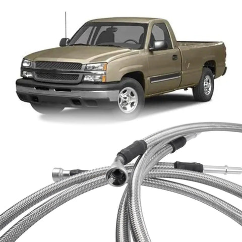 Top Shelf Fuel Line Quick Fix Kit for Chevy Silverado 1500 and GMC Sierra 1500 Trucks Built for 4.8 5.3 6.0L V8 Engines durable hoses with silver finish