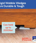 Heavy Duty Leveling Shims for Furniture and Appliances, Transparent Rigid Plastic Wedges under table, supports 2000 lbs, box shown