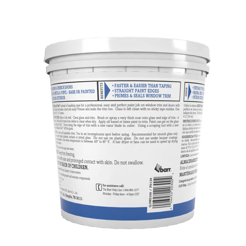 Rear view of Liquid Masking Tape And Primer For Windows, Peelable Mask That Seals Window Frames While Keeping Glass Clean, 1 Quart