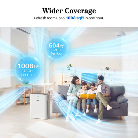 Family relaxing with Replacement Filter For Apollo 630 718 Air Purifier 5 In 1 True HEPA, showing wide coverage in living room.