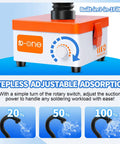 Heavy Duty Solder Fume Extractor With 80W Brushless Motor, adjustable suction control knob, three-stage filtration system
