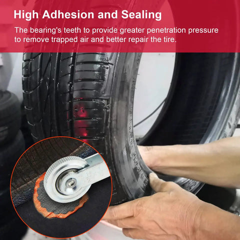 Two Pack Tire Patch Tools Kit With Strong Patch Roller And Buffing Wheel for tire repair showing roller on tire patch