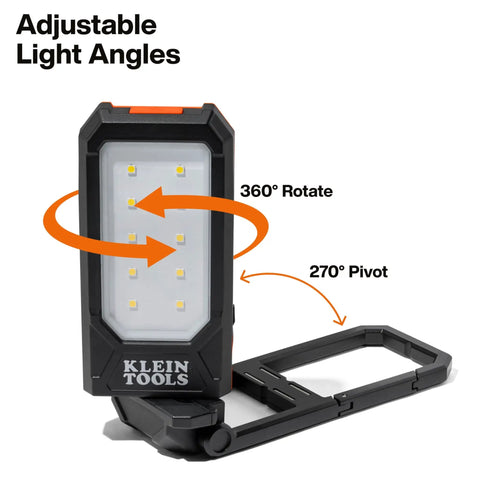 Slim USB C Rechargeable Work Light With 500 Lumens, Magnetic LED, 360 Degree Rotation, adjustable angles shown
