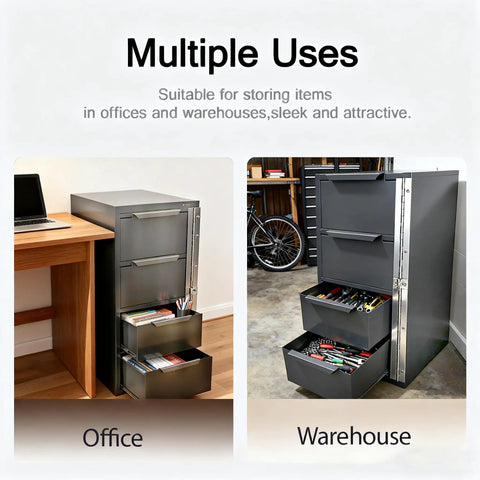 Tool Box Side Cabinet With Lock, Welded Steel Storage Cabinet For Garage Or Workshop, heavy duty organizer shown in office and warehouse