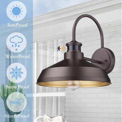 Infrared Motion Sensor Barn Lights Outdoor Wall Sconce Set For Farmhouse Exterior on wall with weatherproof icons
