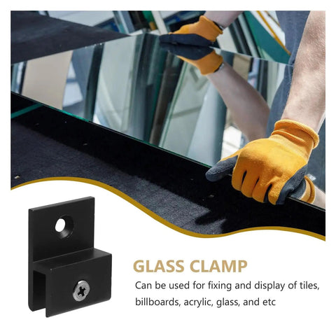 Heavy Duty Glass Fixing Clips Set, H Type Black Aluminum Alloy Wall Mount Clamps for mirrors and glass installation
