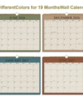 4 different color options for 19 months wall calendar featuring June 2026, December 2026, January 2027, June 2027 with spiral binding.
