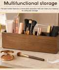 Wooden Desk Organizer With Six Compartments In Walnut Finish, Pen Pencil Holder And Makeup Brush Tray For Office Desk Countertop