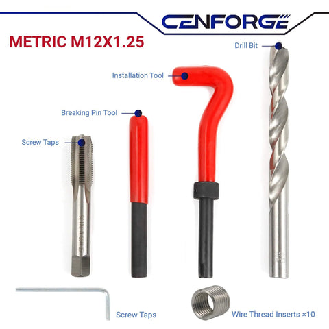 M12x1.25 Helicoil Thread Repair Kit for Rethreading Internal Threads with HSS Drill, Coil Inserts, Tools, 15-Piece Set