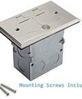 Flip Lid Floor Box Kit With 20A Tamper-Resistant Duplex Outlet, 1-Gang Junction Box, Watertight Gasket, UL Listed