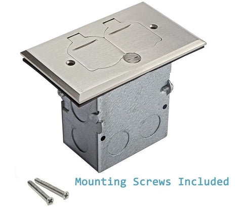 Flip Lid Floor Box Kit With 20A Tamper-Resistant Duplex Outlet, 1-Gang Junction Box, Watertight Gasket, UL Listed