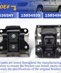 Front and side view of Beefed Up Engine Motor Mount With Heat Shield For 2007 To 2014 Chevy Tahoe Silverado Suburban Avalanche GMC Sierra Yukon Cadillac Escalade A5365HY OE Replacement 15854941 15854939 Black.