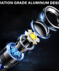 Exploded view of Beastly Bright USB C Rechargeable Flashlight 99000 Lumens Tactical Light components showing design details.