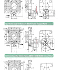 ZCT130 Hollow Rotary Table specifications for Nema23, Nema34, and 60mm Frame motors, showcasing detailed measurements.