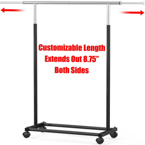 Heavy Duty Steel Clothing Rack With Extensible Top Rod And Chrome Accents In Slick Black Paint Built Solid For Dorm Life And Cramped Closets Easy Setup Rack To Hang All Your Threads Stress Free