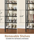 Heavy Duty 8 Tier Metal Shoe Rack Organizer That Holds 32 Pairs With Adjustable Shelves And Rustic Wood Top for boots and shoes