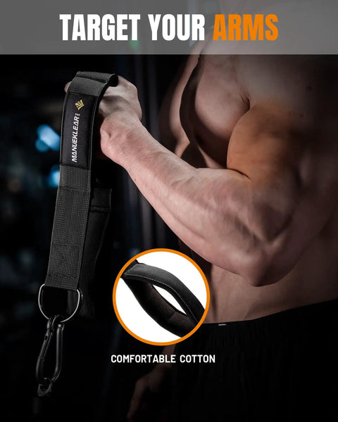 Versatile Tricep Rope Cable Attachment With 3 Grip Lengths For Greater Range Of Motion Perfect For Tricep Pushdowns Face Pulls Crunches And Pro Grade Workouts Black 2 Pack, cotton strap close-up