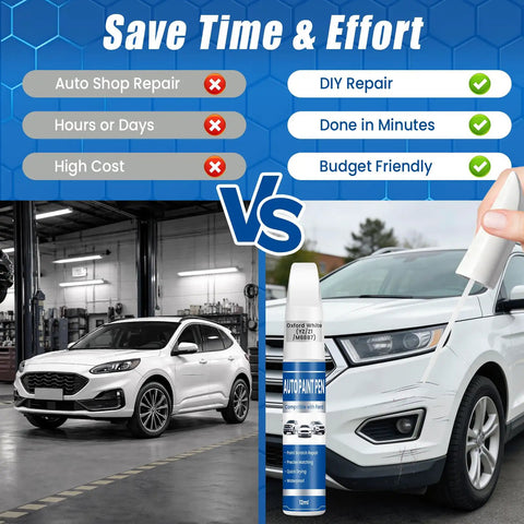 Ford Compatible White Touch Up Paint For F 150 Explorer And Escape 2 In 1 Scratch Repair Pen Color Accurate Oxford White YZ Z1 M6887 Quick Dry Long Lasting image with pen application on vehicle