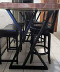 36 Inch Counter Height Table Legs By Metal Bar Steel For Kitchen And Outdoor Use Rust Resistant Powder Coated Finish Tall Desk Feet With Foot Pads Heavy Duty Support For DIY Tables And Bar Counters attached to wooden tabletop and stools