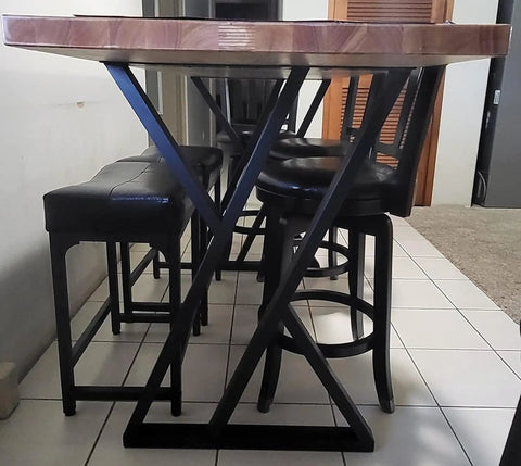 36 Inch Counter Height Table Legs By Metal Bar Steel For Kitchen And Outdoor Use Rust Resistant Powder Coated Finish Tall Desk Feet With Foot Pads Heavy Duty Support For DIY Tables And Bar Counters attached to wooden tabletop and stools