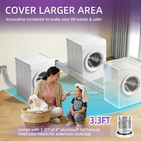 Magnetic Quick Connect Dryer Vent Hose Kit For Tight Spaces with family demonstrating easy use in laundry room.