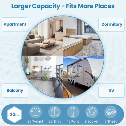 Image showcasing Fully Loaded Portable Washer With Turbo Spin Cycle And Spacious Stainless Drum Built To Handle Twenty Pound Loads in various living spaces.
