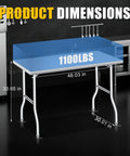 Foldable Stainless Steel Table 48x30 Inch Rock Solid Heavy Duty Portable Workstation dimensions 1100 lbs capacity